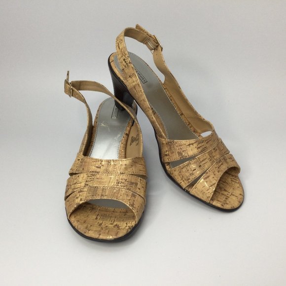 Laura Scott Sandals Cork Look 9M Pip Toe - Picture 1 of 6